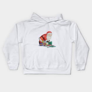 Cute santa with toys wrapping gifts for christmas Kids Hoodie